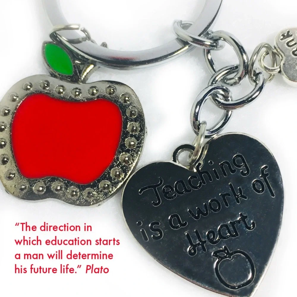 Teacher Appreciation Red Apple Charm Keychain with FREE Thank You Teacher Card